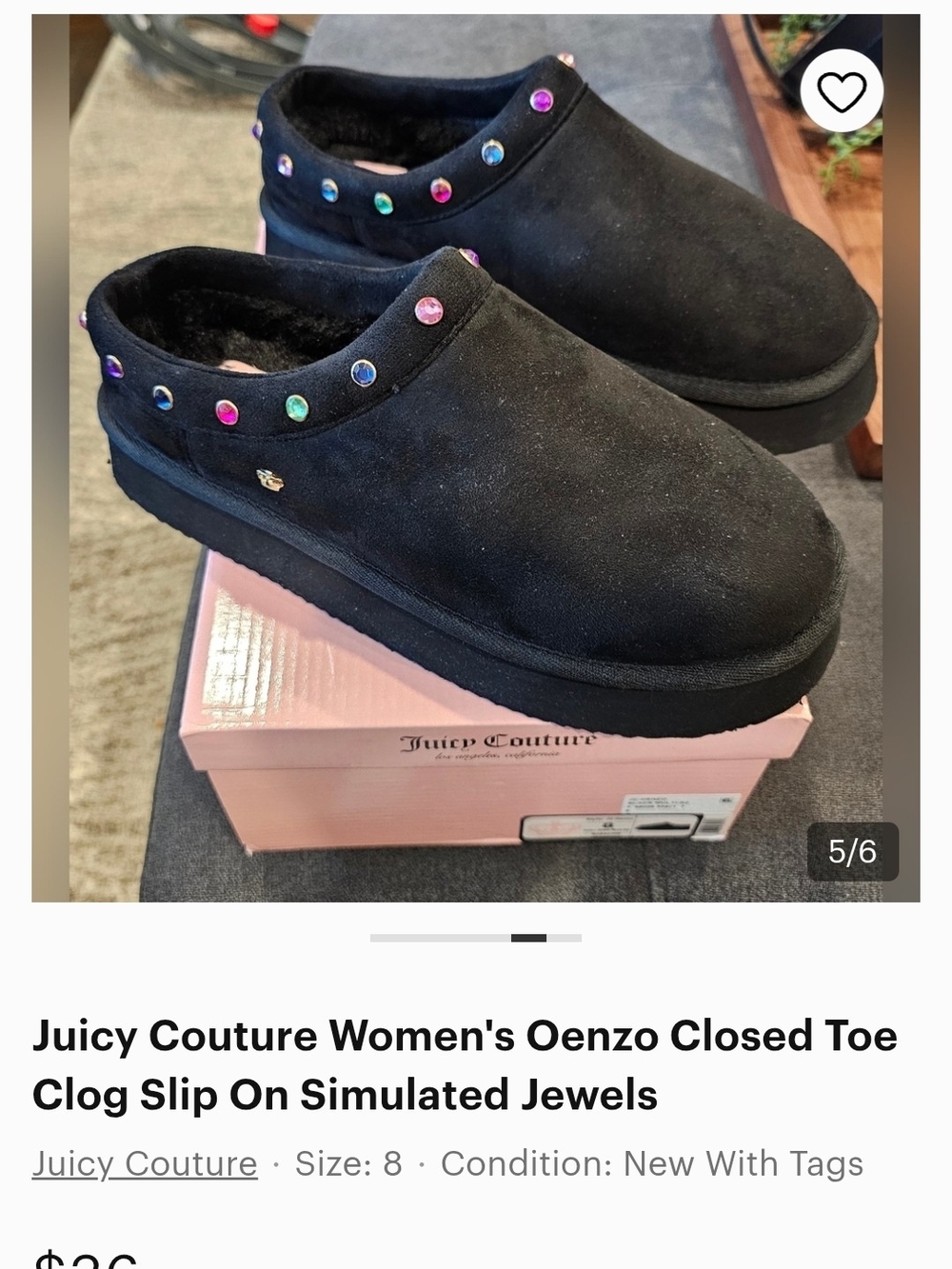 Juicy Couture Black Suede-Look Slip-On Clogs with Multicolor Jewel Studs